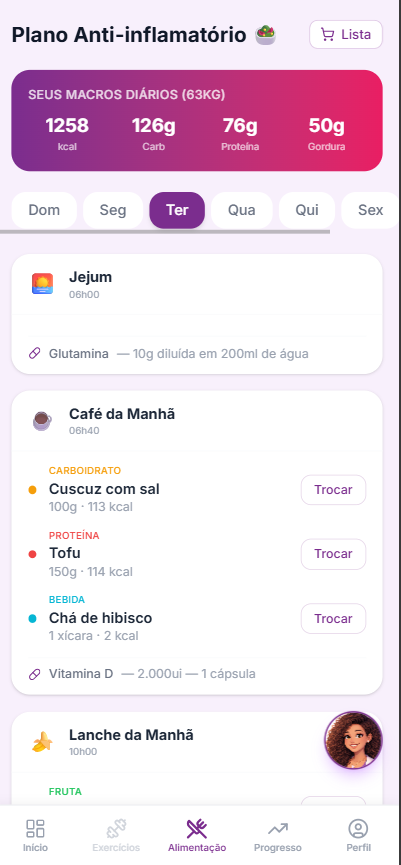 Plano alimentar anti-inflamatório com cardápio e macros detalhados